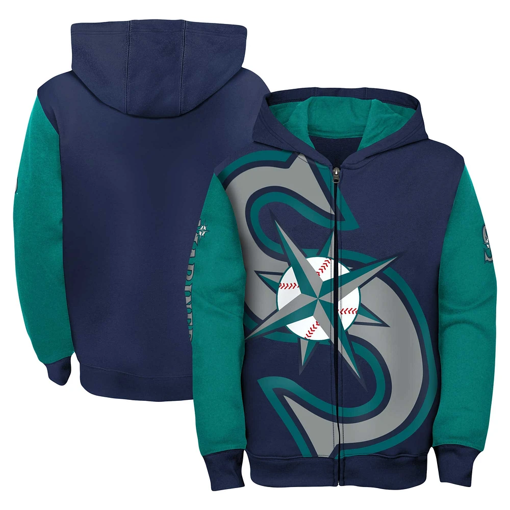 Youth Fanatics Navy/Aqua Seattle Mariners Postcard Full-Zip Hoodie Jacket