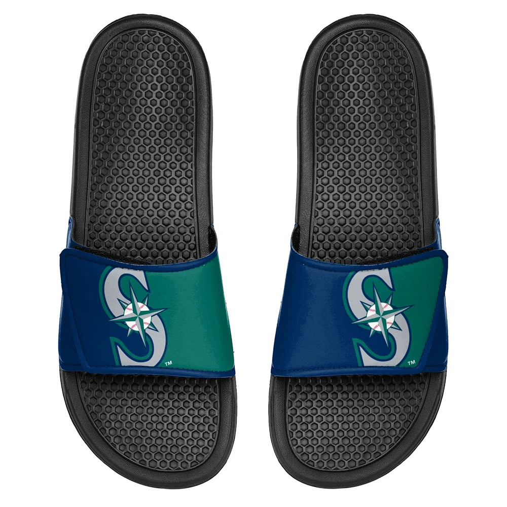 Youth FOCO Seattle Mariners Colorblock Big Logo Legacy Slide Sandals