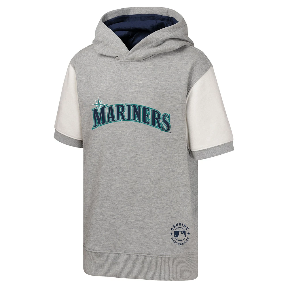 Youth  Heather Gray Seattle Mariners Line Up Short Sleeve Pullover Hoodie