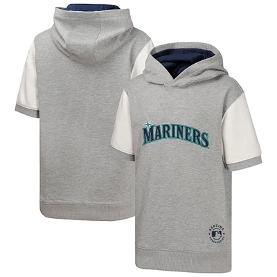 Youth  Heather Gray Seattle Mariners Line Up Short Sleeve Pullover Hoodie