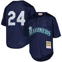 Maillot d'entraînement au bâton en maille pour jeunes Mitchell & Ness Ken Griffey Jr. Navy Seattle Mariners Cooperstown Collection