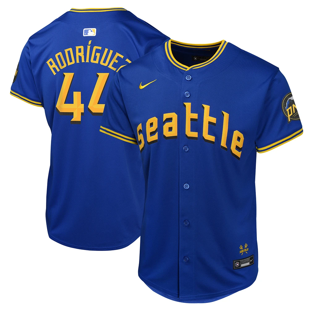 Maillot de joueur Nike Julio Rodríguez pour jeunes Seattle Mariners City Connect Limited, bleu marine