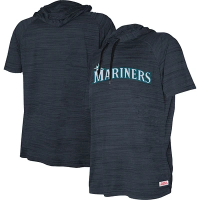 Youth Stitches Heather Navy Seattle Mariners Raglan Short Sleeve Pullover Hoodie