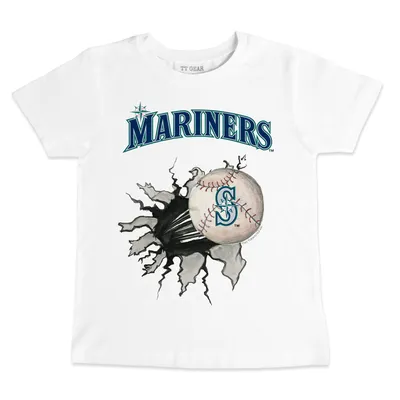 Women's Tiny Turnip White/Navy Seattle Mariners Baseball Love Raglan 3/4-Sleeve T-Shirt Size: Medium