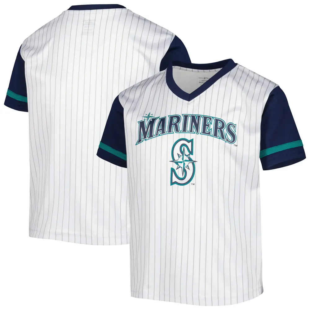 Lids Seattle Mariners Youth V-Neck T-Shirt - White/Navy