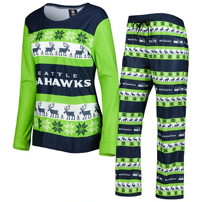 FOCO College Navy Seattle Seahawks Wordmark Ugly Pyjama pour femme