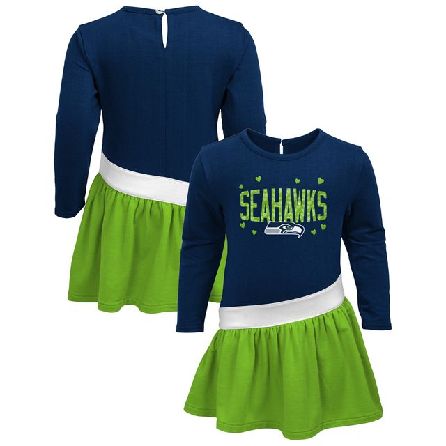 Robe en jersey à trois mélanges Heart to Seattle Seahawks pour filles, bleu marine/vert fluo