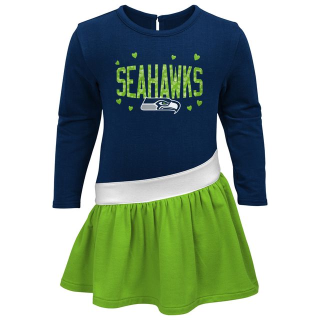 Robe en jersey à trois mélanges Heart to Seattle Seahawks pour filles, bleu marine/vert fluo