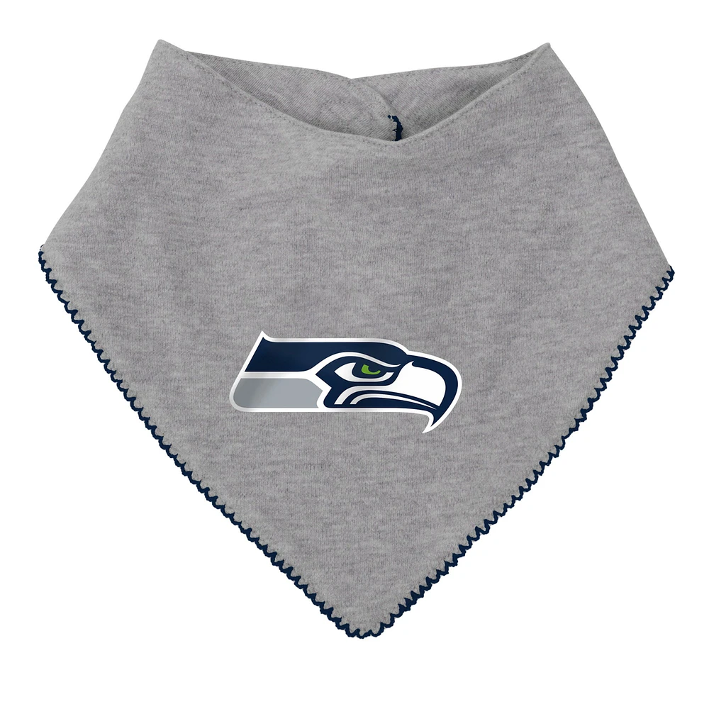 Girls Newborn & Infant College Navy/Heathered Gray Seattle Seahawks All The Love Bodysuit Bib Booties Set