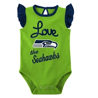 Girls Newborn & Infant Navy/Neon Green Seattle Seahawks Spread the Love 2-Pack Bodysuit Set