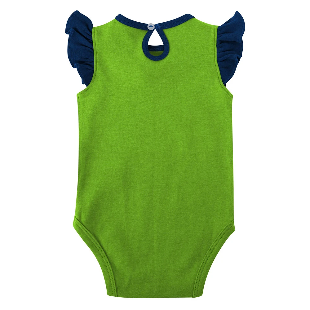 Girls Newborn & Infant Navy/Neon Green Seattle Seahawks Spread the Love 2-Pack Bodysuit Set