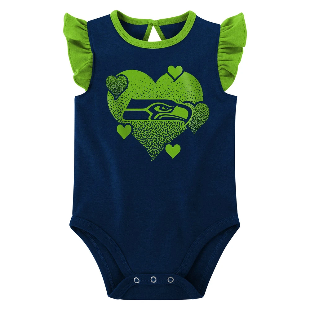 Lot de 2 bodys Seattle Seahawks Spread the Love pour nouveau-nés et nourrissons bleu marine/vert fluo