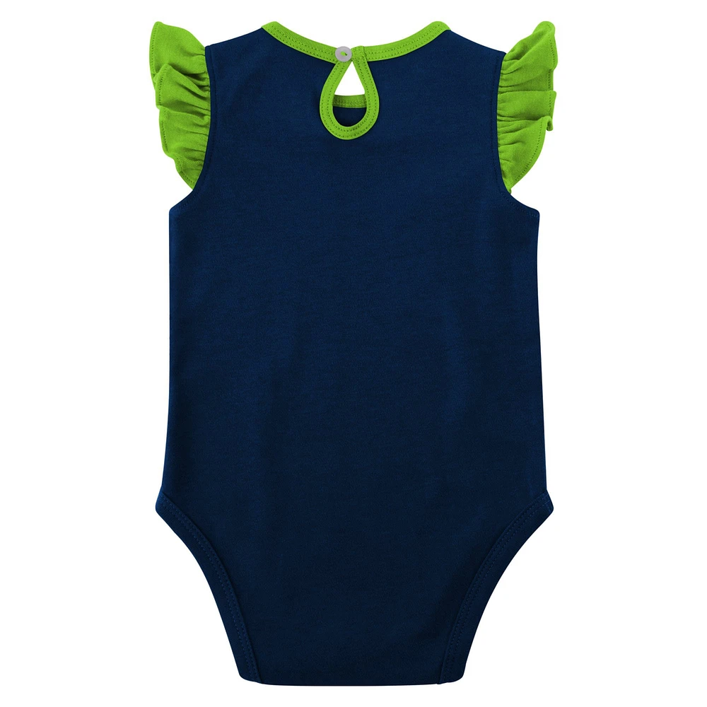 Girls Newborn & Infant Navy/Neon Green Seattle Seahawks Spread the Love 2-Pack Bodysuit Set