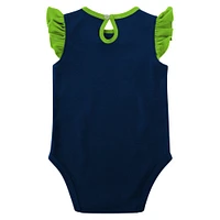 Girls Newborn & Infant Navy/Neon Green Seattle Seahawks Spread the Love 2-Pack Bodysuit Set