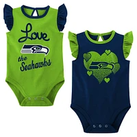 Lot de 2 bodys Seattle Seahawks Spread the Love pour nouveau-nés et nourrissons bleu marine/vert fluo