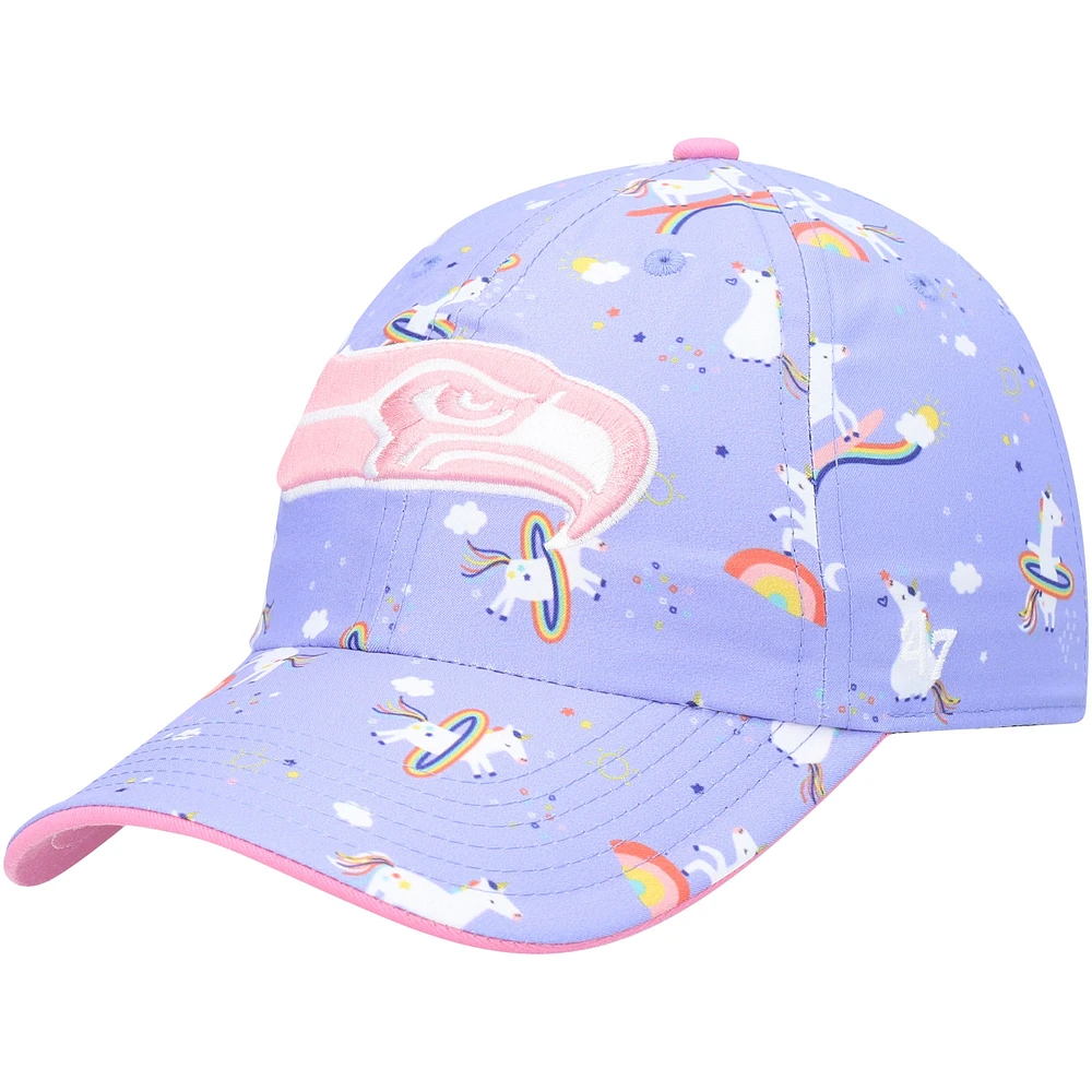 Bonnet réglable pour fille d'âge préscolaire '47 violet Seattle Seahawks Unicorn Clean Up