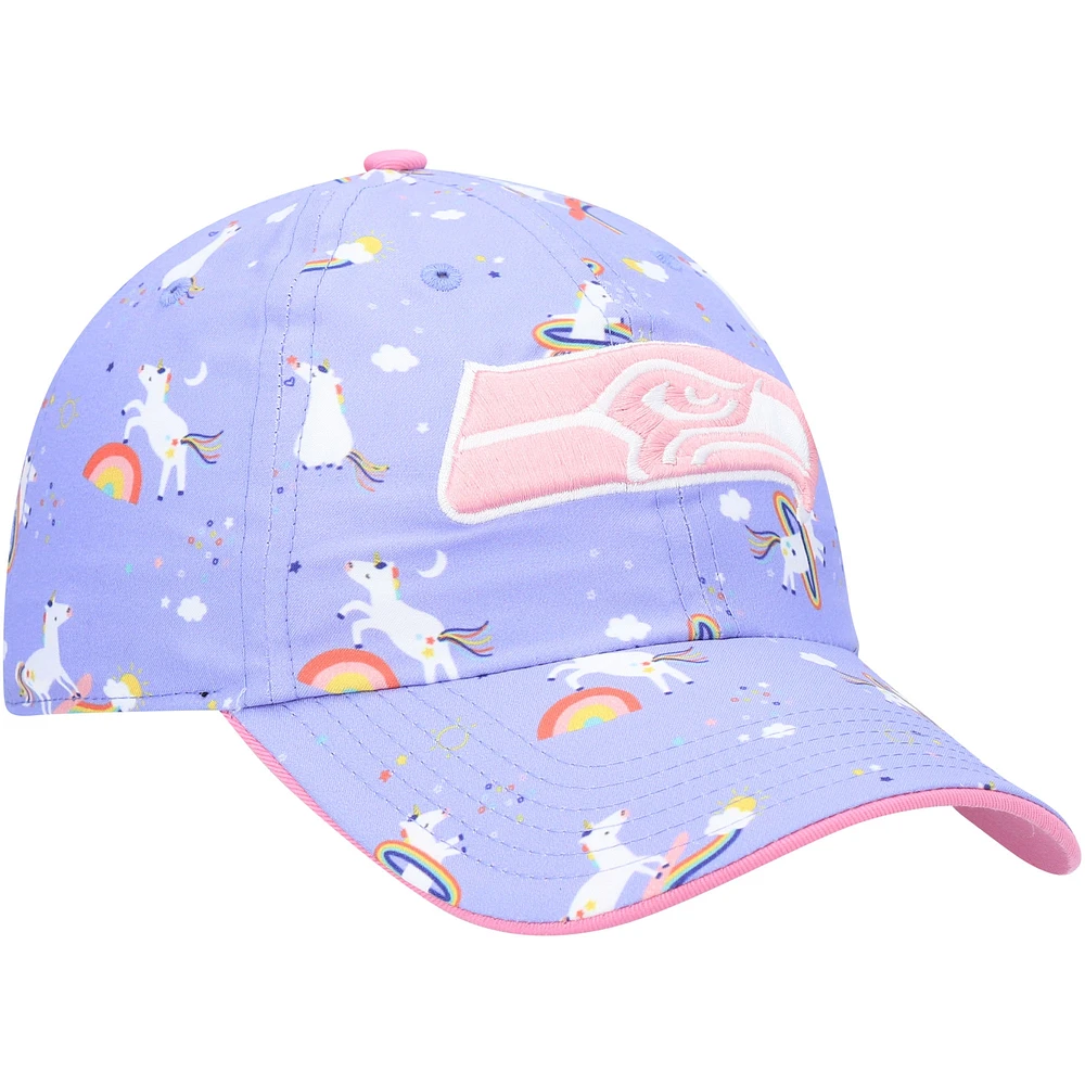 Girls Preschool '47 Purple Seattle Seahawks Unicorn Clean Up Adjustable Hat