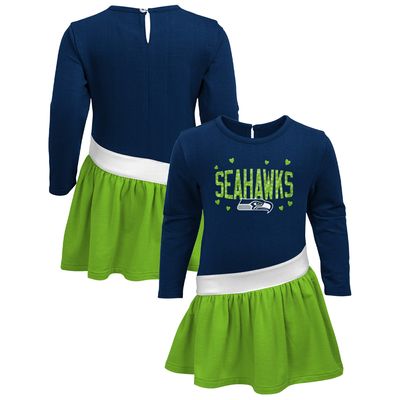 Girls Preschool Navy/Neon Green Seattle Seahawks Heart to Jersey Dress