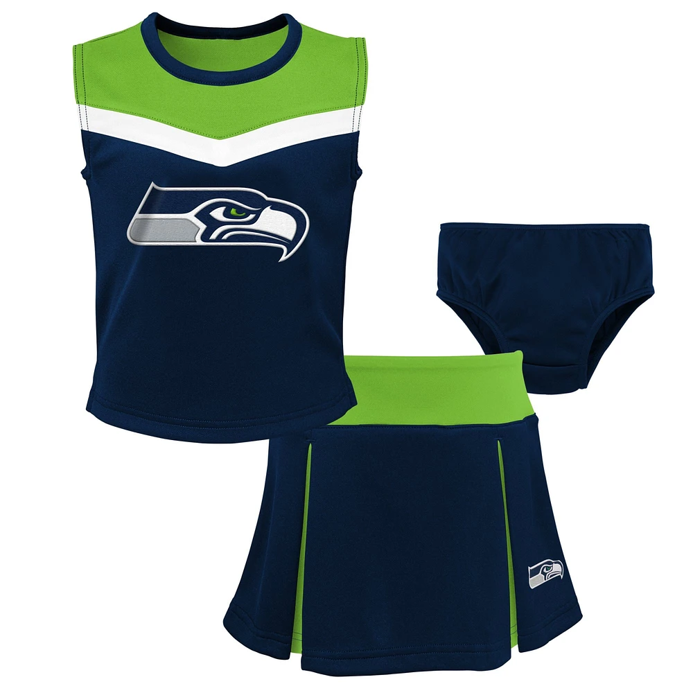 Ensemble deux pièces de pom-pom girl Spirit Seattle Seahawks pour filles d'âge préscolaire avec bloomers