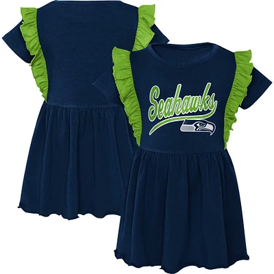 Robe tri-mélange trop mignonne des Seahawks de Seattle bleu marine pour fille d'âge préscolaire