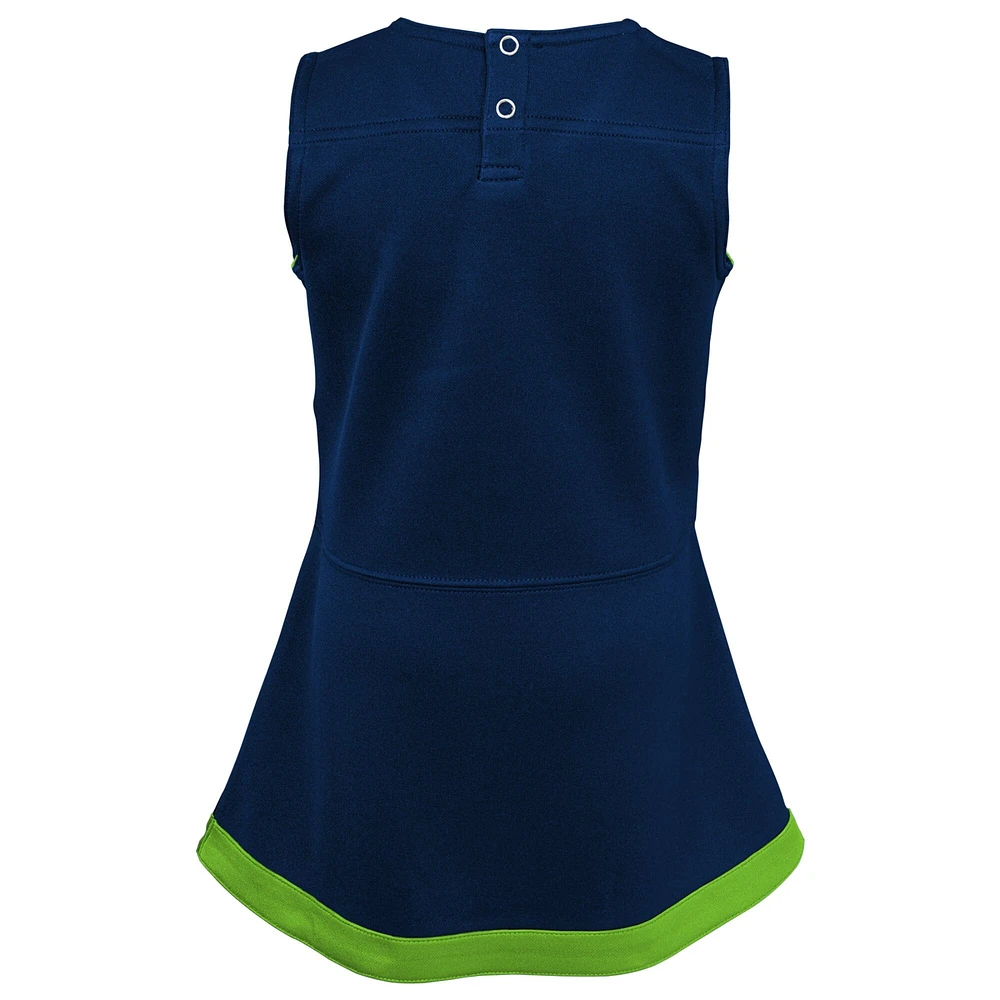 Girls Preschool Navy Seattle Seahawks Two-Piece Cheer Captain Jumper Dress with Bloomers Set