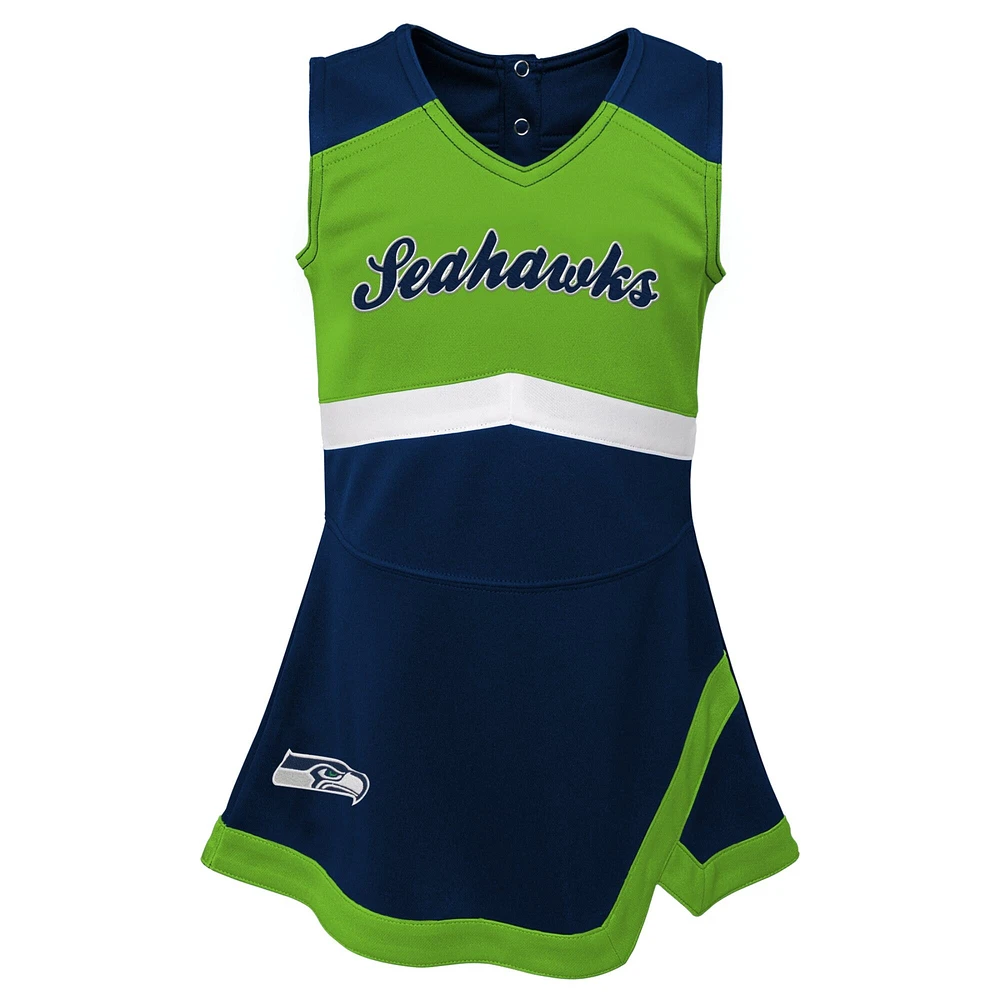 Robe Capitaine Cheer des Seahawks de Seattle pour tout-petits avec culotte bouffante bleu marine