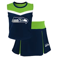 Girls Youth College Navy Seattle Seahawks Spirit Ensemble de pom-pom girl deux pièces