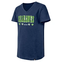 Girls Youth New Era College Navy Seattle Seahawks Flip Sequin V-Neck T-Shirt