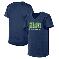 Girls Youth New Era College Navy Seattle Seahawks Flip Sequin V-Neck T-Shirt