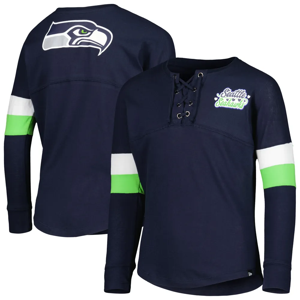 Girls Youth New Era College Navy Seattle Seahawks Lace-Up Long Sleeve T-Shirt