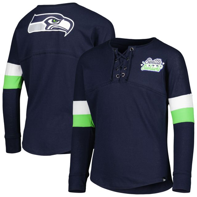 T-shirt à lacets manches longues Seattle Seahawks New Era College Navy pour fille