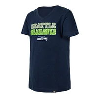 T-shirt à col en V sequins inversés Seattle Seahawks New Era College Navy pour fille