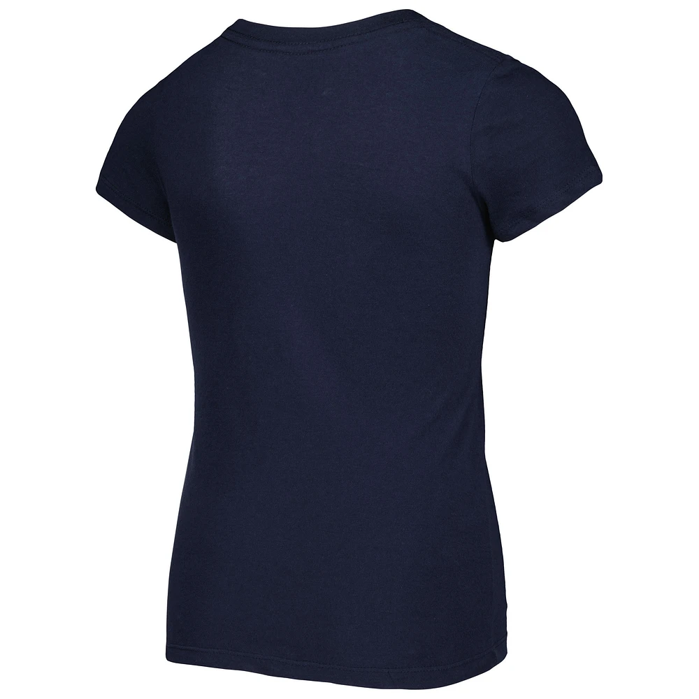 Girls Youth New Era College Navy Seattle Seahawks Reverse Sequin Wordmark V-Neck T-Shirt