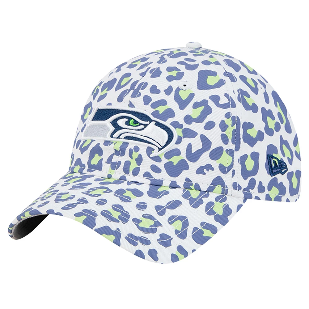 Casquette ajustable Active Leopard 9TWENTY pour filles et jeunes New Era Seattle Seahawks blanche