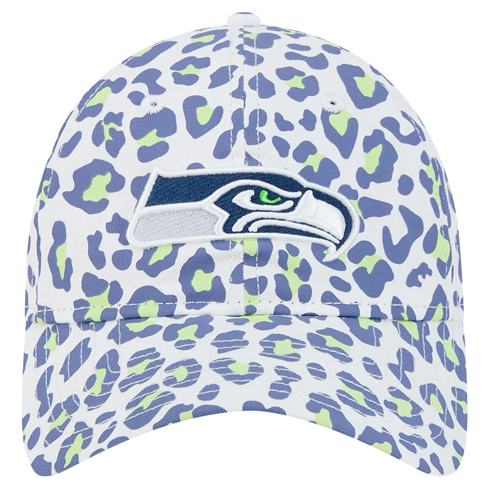 Girls Youth New Era White Seattle Seahawks Active Leopard 9TWENTY Adjustable Hat