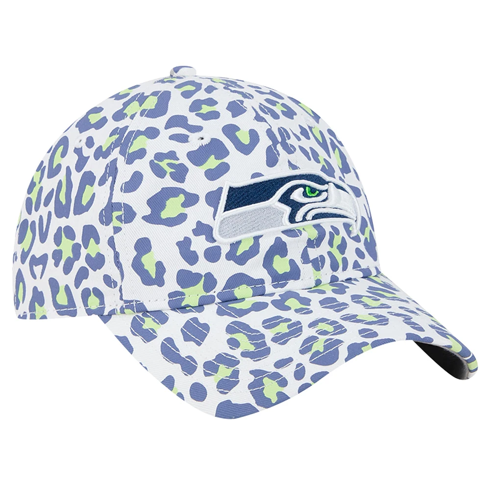 Girls Youth New Era White Seattle Seahawks Active Leopard 9TWENTY Adjustable Hat