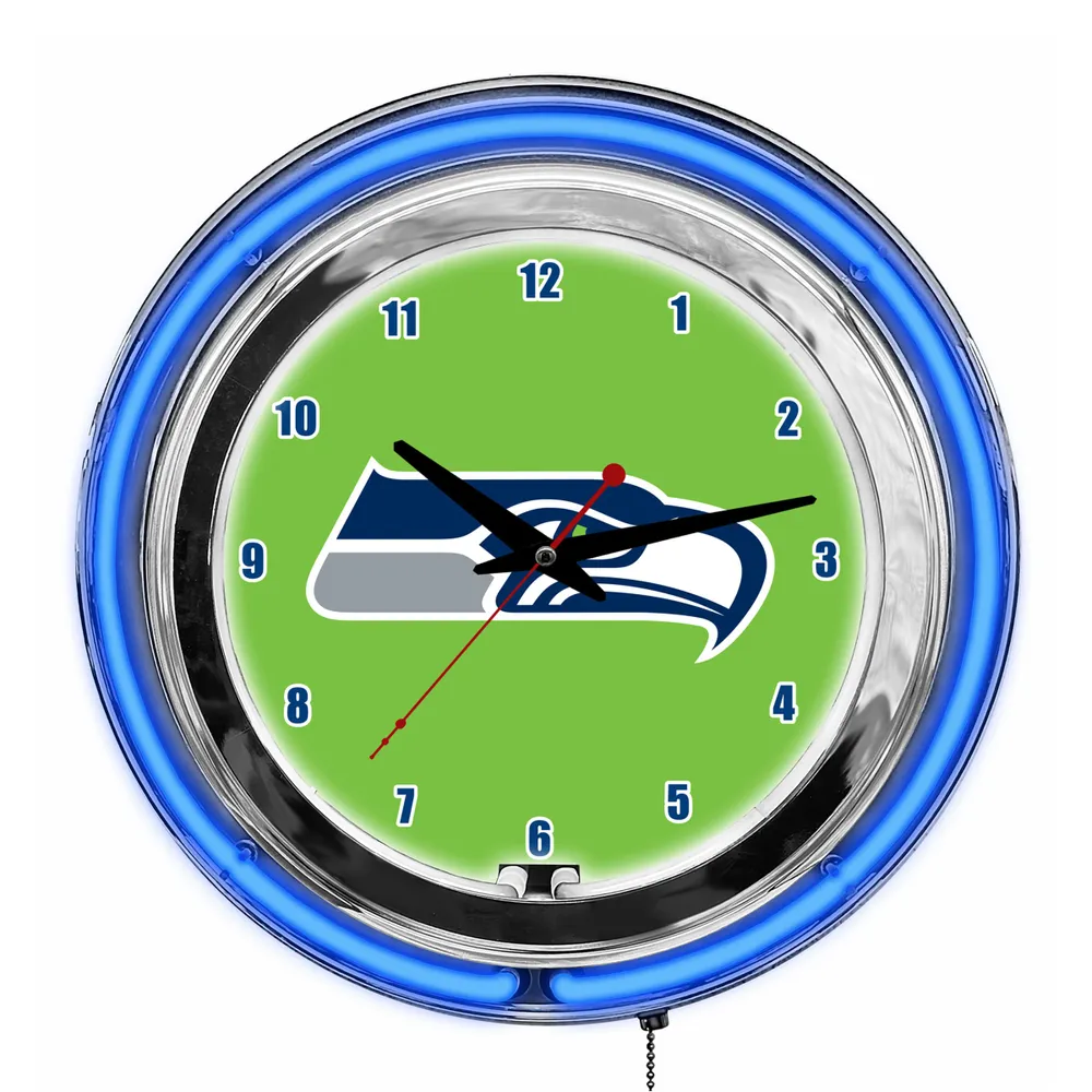 SEATTLE SEAHAWKS CHROME 12 ROUND WALL CLOCK NFL FOOTBALL MAN CAVE