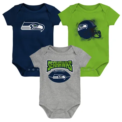Seattle Seahawks Infant 3-Pack Game On Bodysuit Set - College Navy/Neon Green/Heathered Gray