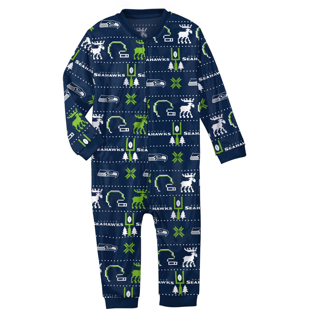 Infant College Navy Seattle Seahawks Allover Print - Full-Zip Jumper