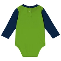 Infant Neon Green/College Navy Seattle Seahawks Double Up Long Sleeve Bodysuit Pant Set