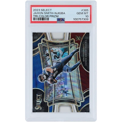 Carte de recrue authentifiée Panini Select Tri-Color Prizm #385 #24/75 PSA 2023 des Seahawks de Seattle de Jaxon Smith-Njigba
