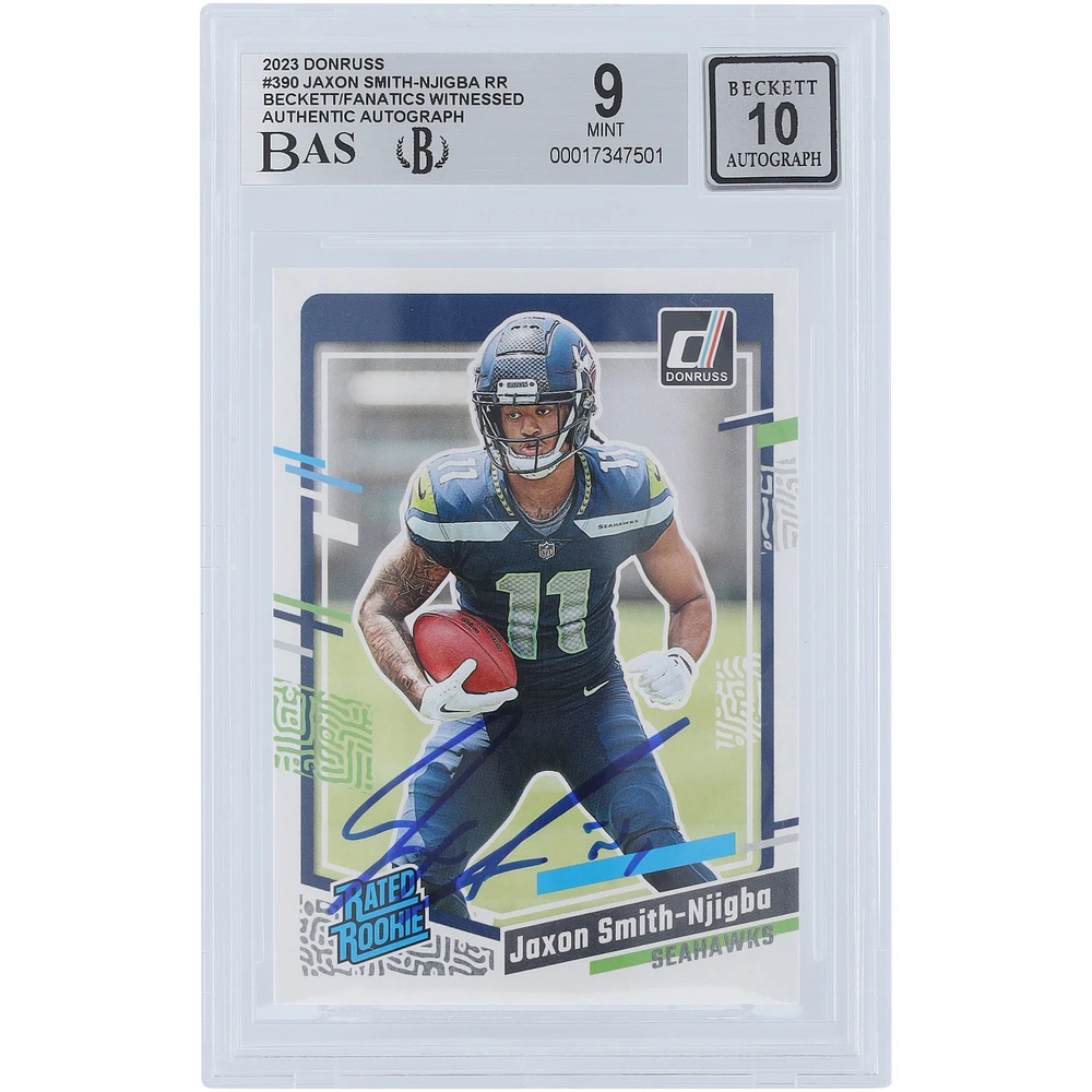 Jaxon Smith-Njigba Seattle Seahawks Autographed 2023 Panini Donruss Rated Rookie #390 Beckett Fanatics Witnessed Authenticated 9/10 Rookie Card