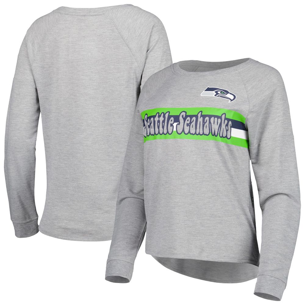 Juniors Heathered Gray Seattle Seahawks All Striped Up Raglan Long Sleeve T-Shirt