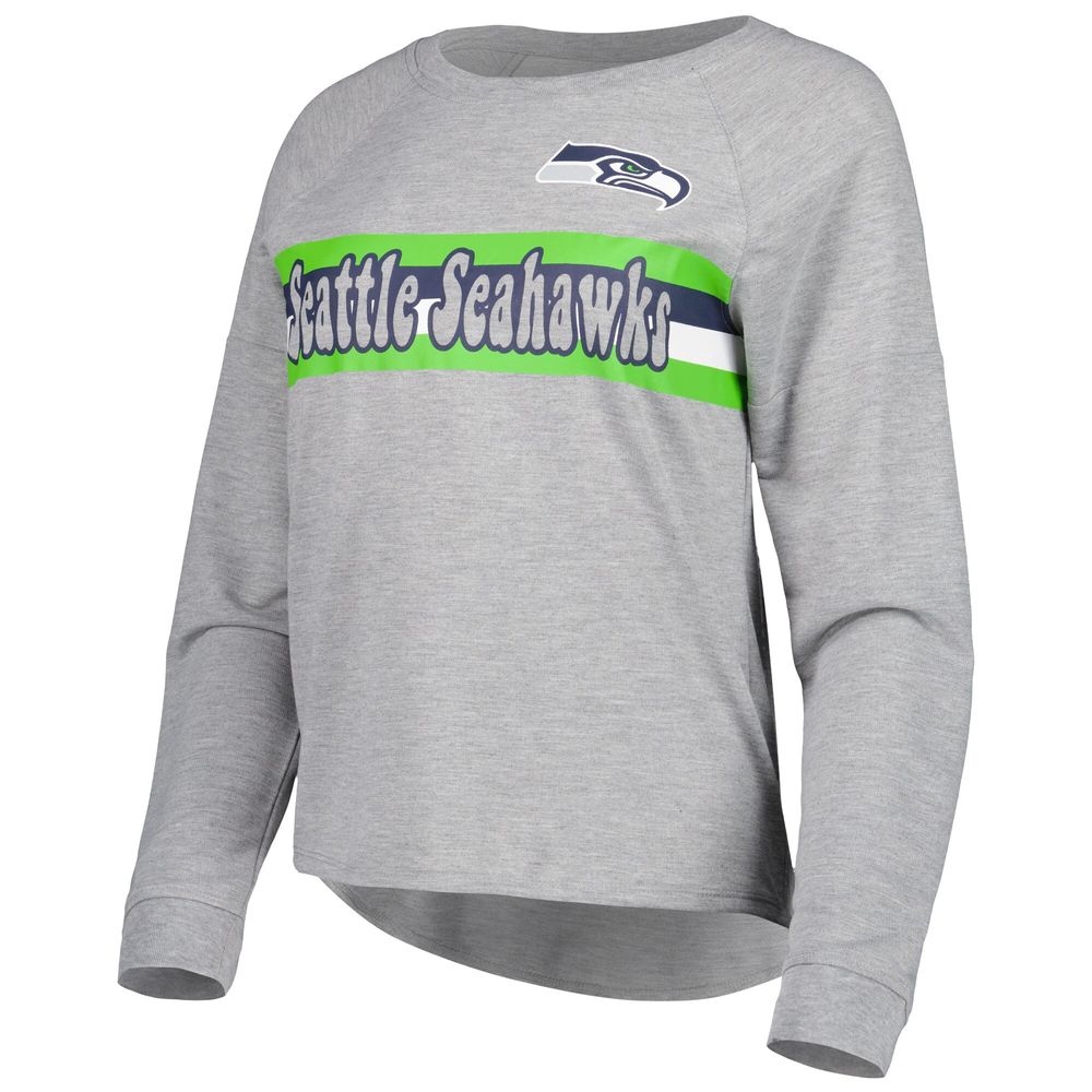 Juniors Heathered Gray Seattle Seahawks All Striped Up Raglan Long Sleeve T-Shirt