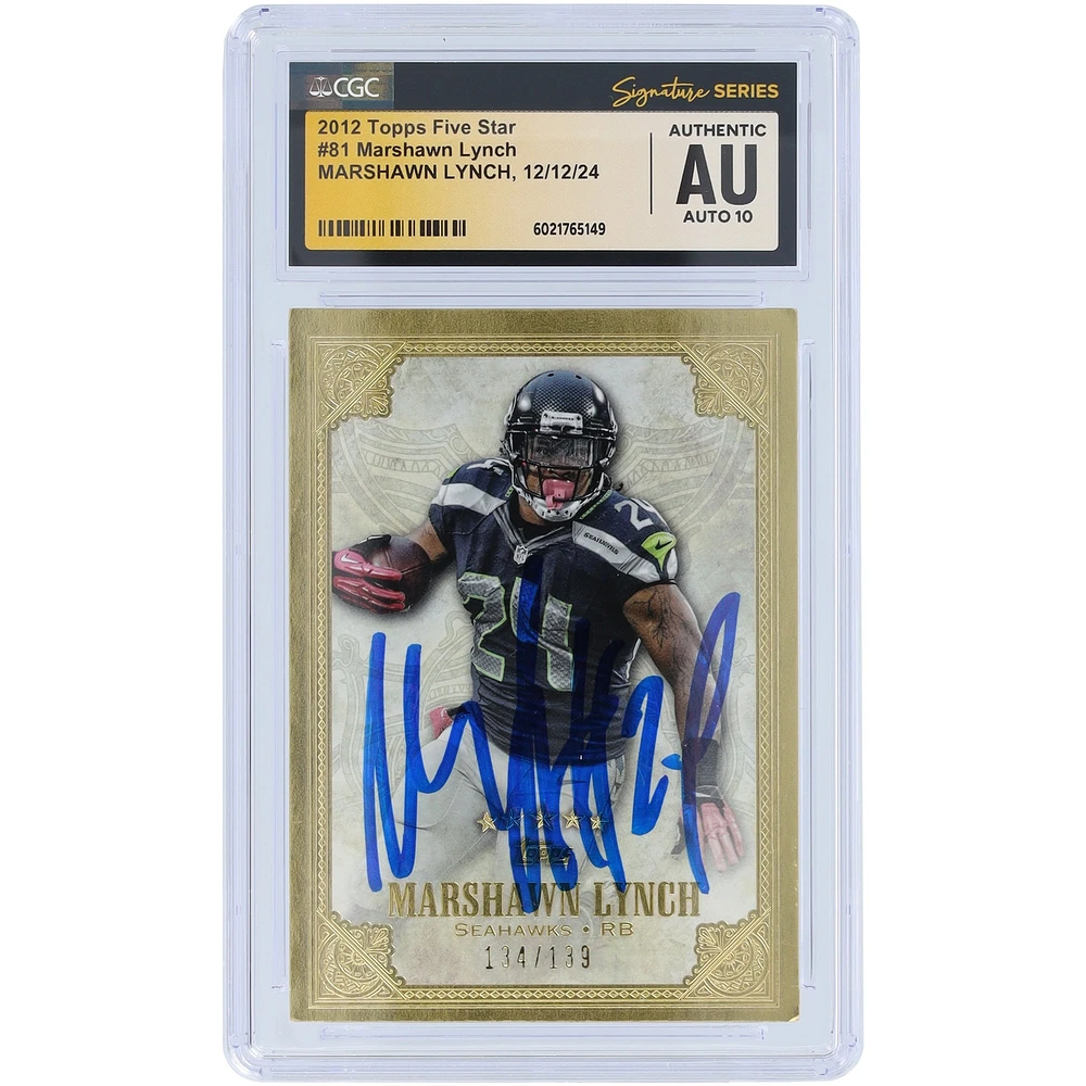 Marshawn Lynch Seattle Seahawks Autographed 2012 Topps Five Star #81 #/139 CGC Fanatics Witnessed Authenticated Auto 10 Card