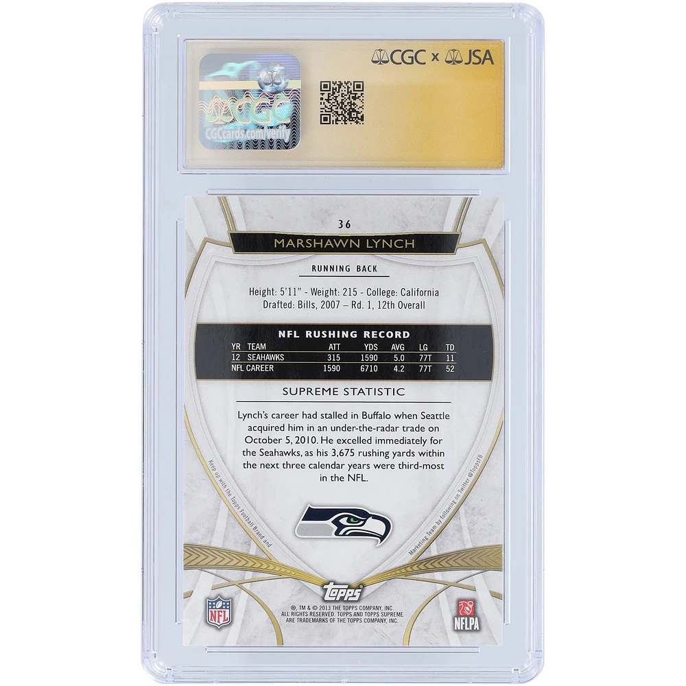 Marshawn Lynch Seattle Seahawks Autographed 2013 Topps Supreme Sepia #36 #/75 CGC Fanatics Witnessed Authenticated 9/10 Card
