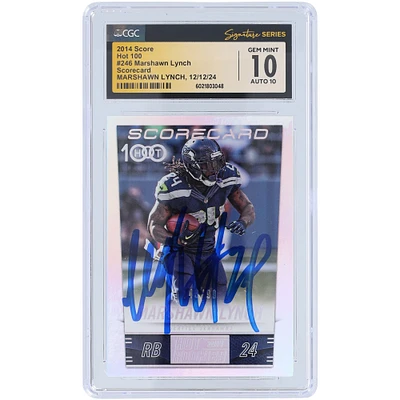 Marshawn Lynch Seattle Seahawks Autographed 2014 Panini Score Hot 100 Scorecard #246 #/99 CGC Fanatics Witnessed Authenticated 10/10 Card