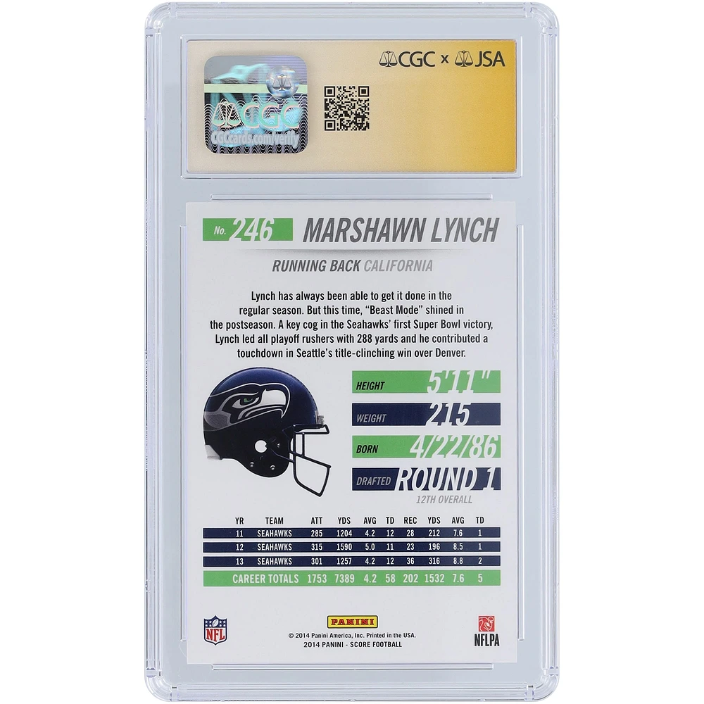Marshawn Lynch Seattle Seahawks Autographed 2014 Panini Score Hot 100 Scorecard #246 #/99 CGC Fanatics Witnessed Authenticated 9/10 Card