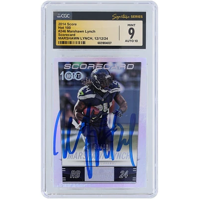 Marshawn Lynch Seattle Seahawks Autographed 2014 Panini Score Hot 100 Scorecard #246 #/99 CGC Fanatics Witnessed Authenticated 9/10 Card