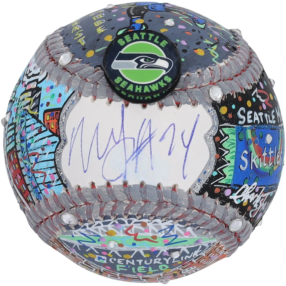 Marshawn Lynch Seattle Seahawks Autographed Baseball - Art by Charles Fazzino - RG13310408